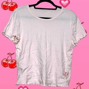 2000s white ruffle top with pink embroidered flowers - super cute and girly